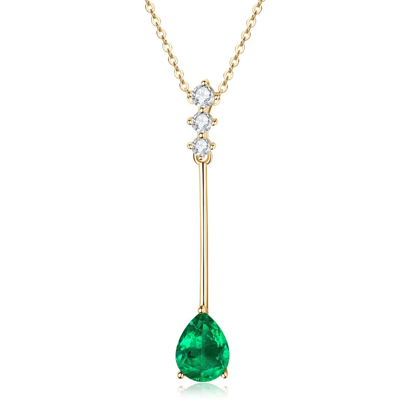 Lnngy 925 Sterling Silver Pear Cut Artificial Emerald Pendant Necklace Colorful Birthday Stone Necklaces Jewelry for Friends