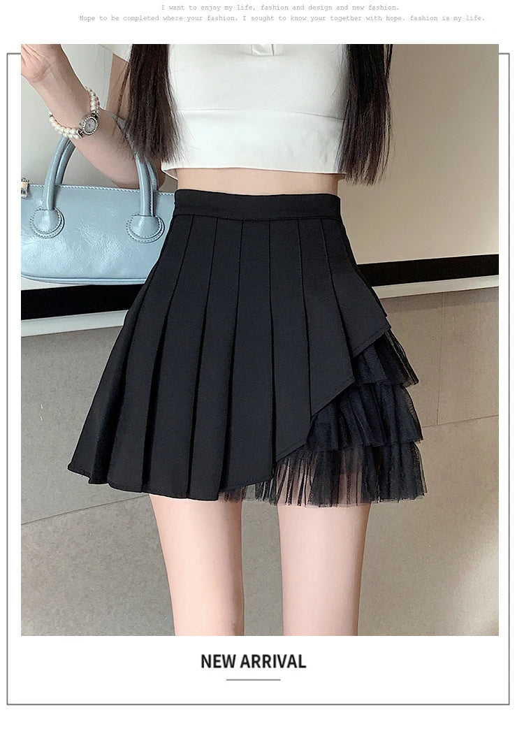 Slimming A-Line  Skirt for ort Women High Waist Pleated Commuter Sle Net Gauze f Body Skirts Fem Faion