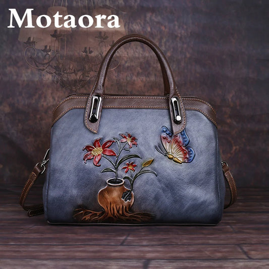 MOTAORA Vintage Women Shoulder Bags Genuine Leather Retro Ladies Handbags For Female Handmade Embossed Women's Bag 2025 Trend