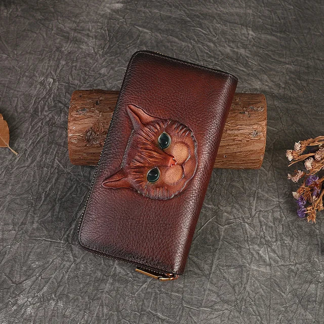 MOTAORA 2025 New Vintage Women's Wallet Long Genuine Leather Wallets Women Purses For Ladies Handmade Embossed Woman Card Holder