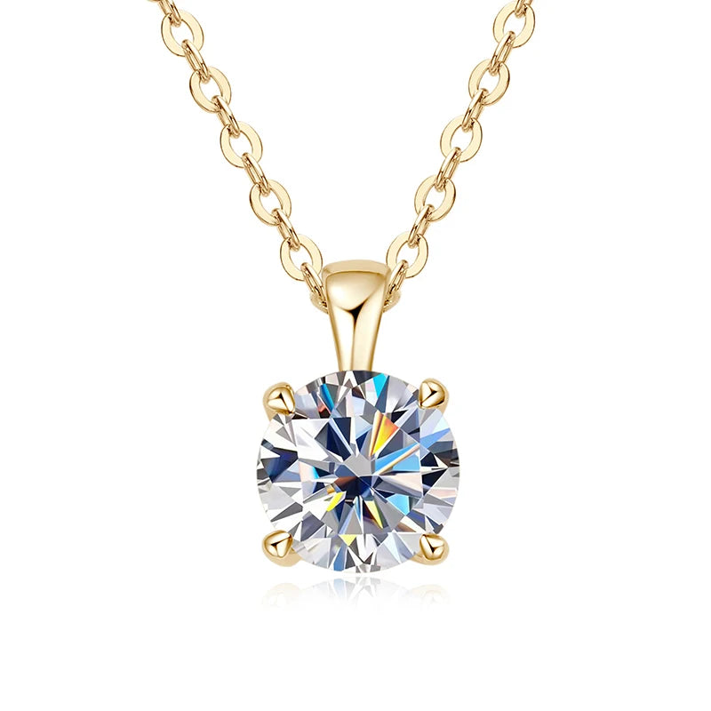 JoyceJelly Classic Four Prong 1ct Moissanite Necklace Women's 925 Sterling Silver Plated 18k Gold Pendant Luxury Fine Jewelry