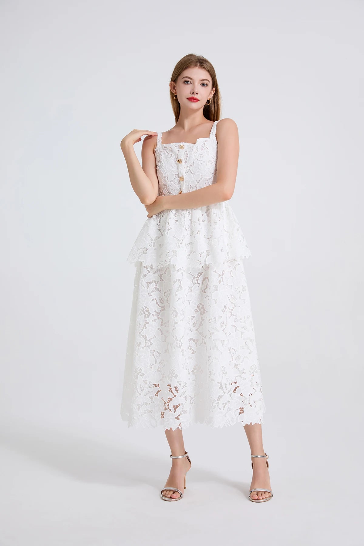 Women's Dress New Flower Embroidery Square Collar Long Dresses for Summer 2025 Backless Sleeveless Midi Dresses Party Dresses