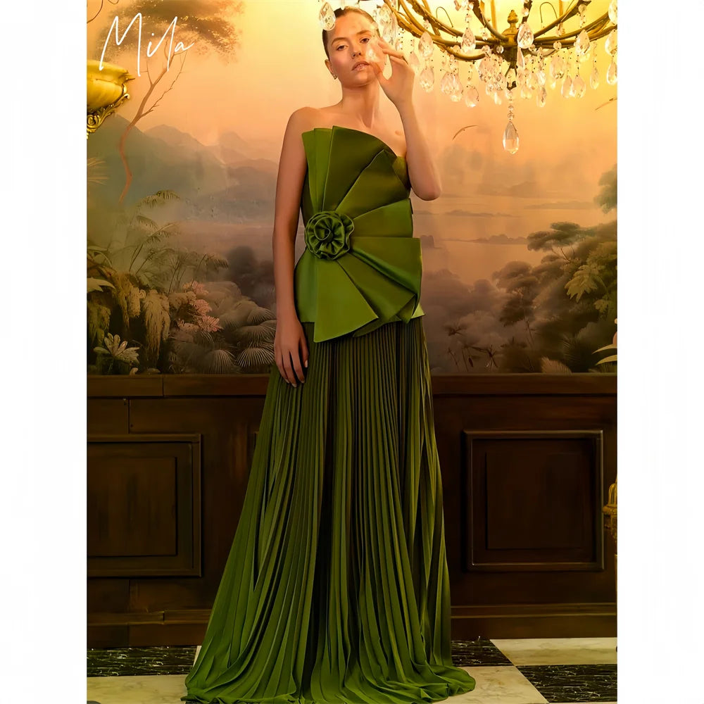 Mila Strapless 3D Flower Corset Pleated Prom Dresses Sleeveless Chic Evening Dresses Floor-Length Customized Party Dresses 2025