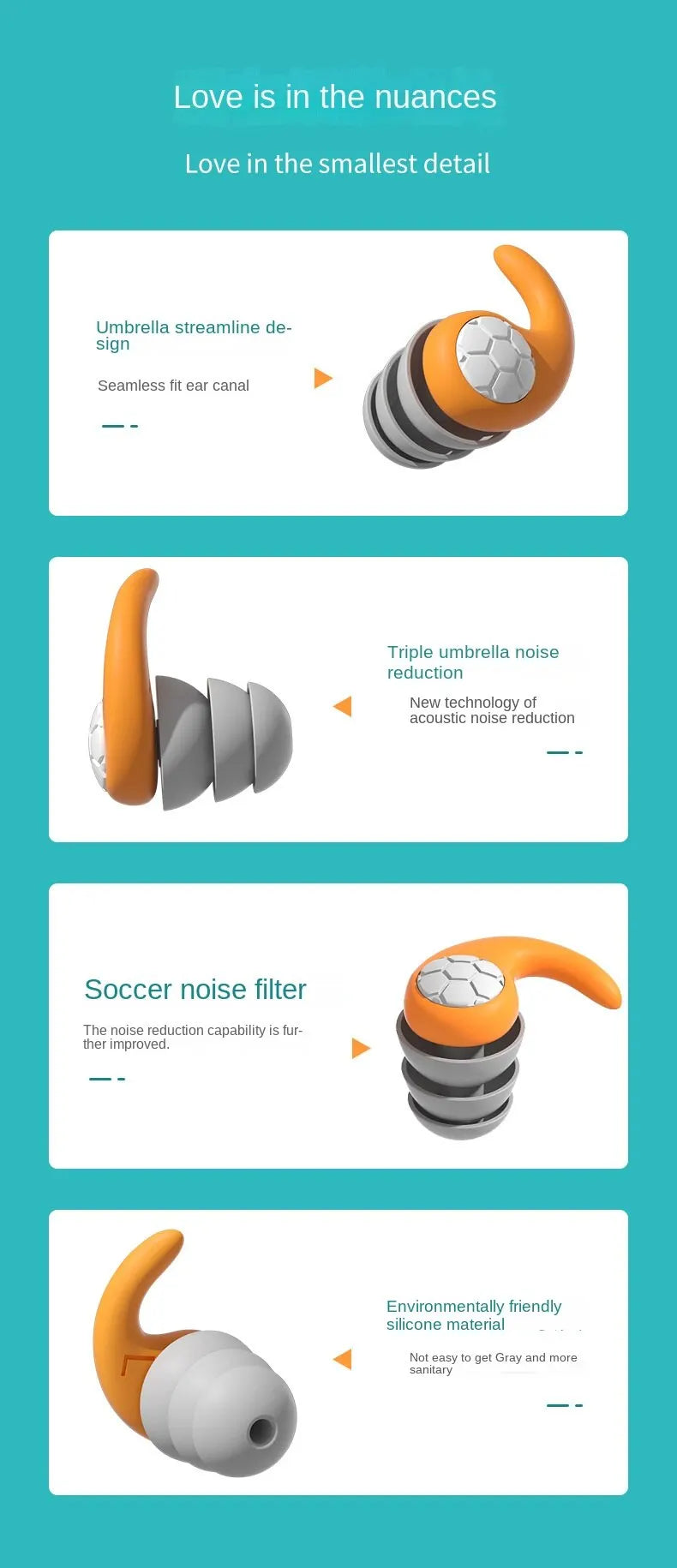 Silicone Noise Cancelling Earplugs Noise Filter Sleep Swimming Waterproof Three Layer Mute Earplugs
