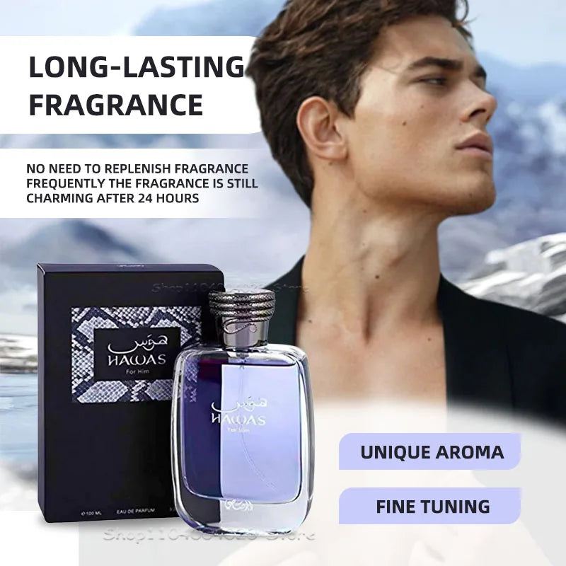 100ML Rasasi Hawas For Him EDP Long-Lasting Aquatic Scent Pour Homme Spray Original Arabic Perfume For Men Marine Aromatic Notes