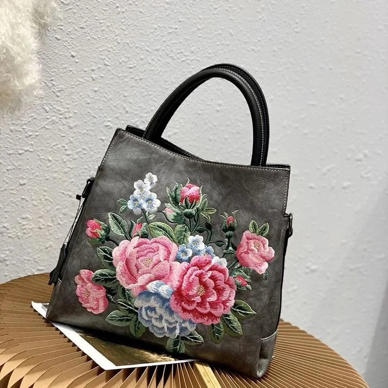 MOTAORA 2025 New Chinese Style Embroidered Women's Handbag Luxury PU Leather Shoulder Bag Embossed Crossbody Purse for Ladies