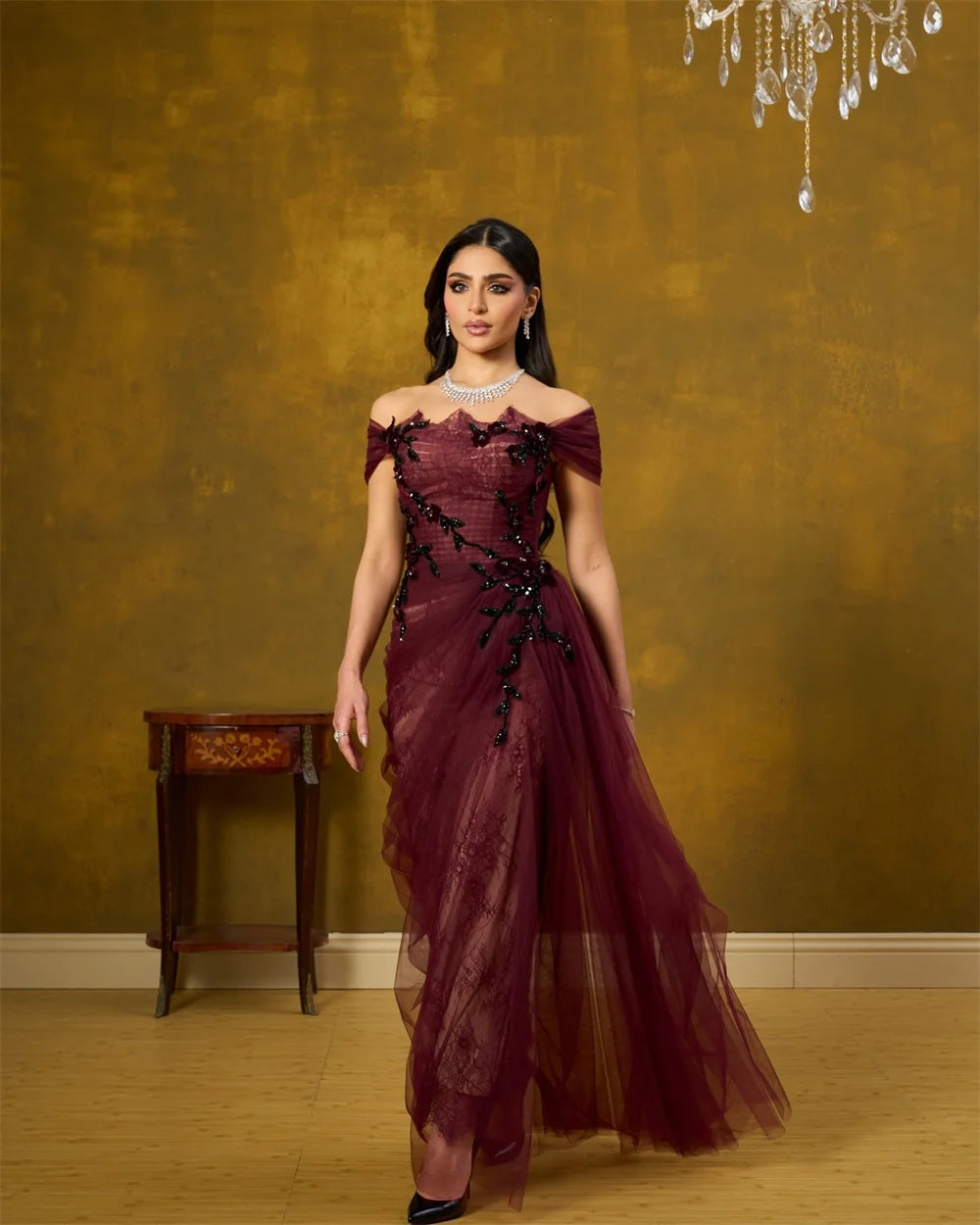 Mila Red Off the Shoulder A-Line Party Dresses Tulle Lace Embroidery Prom Dresses Floor-Length Evening Dresses Customized 2025