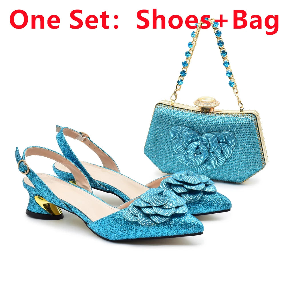 Ladies Shoe and Bag Set Latest Designers Luxury Italian Party Shoes and Bag Set for Women Rhinestone Wedding Bride Shoes Woman