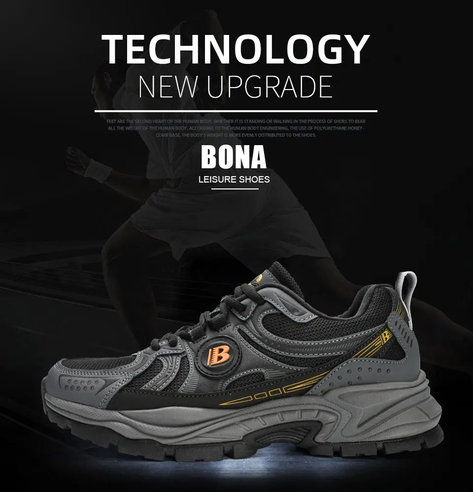 أحذية ركض شبكية جلدية جديدة من BONA للرجال، أحذية جري قابلة للتنفس، أحذية رياضية للمشي، أحذية رياضية رياضية