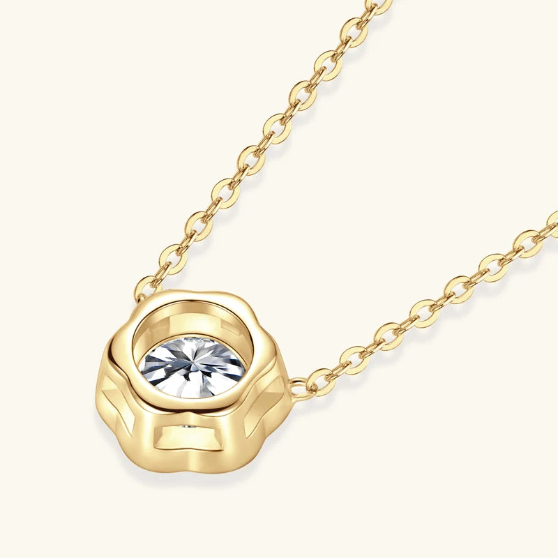 Lnngy GRA Certified D1.00CT Moissanite Necklace 925 Sterling Silver Flower Shape Pendant Necklace for Women Korean INS Jewelry