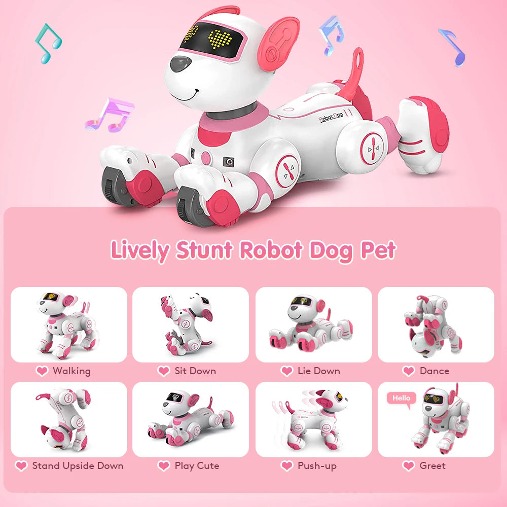 VATOS RC Robot Electronic Dog Toy Stunt Voice Command Puppy Programmable Touch-Sense Music Robot Dog Toy Christmas Gift for Kids