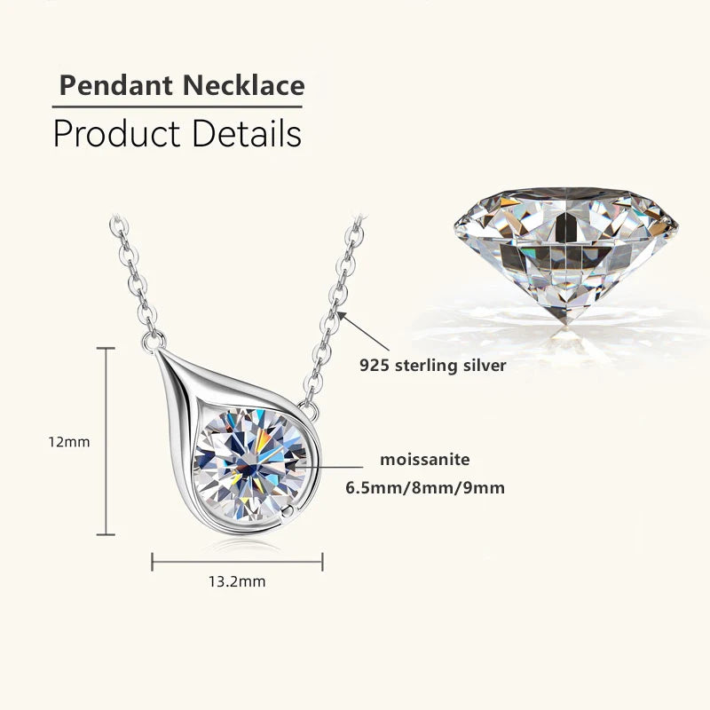 Lnngy Certified GRA 6.5mm/8mm/9mm Moissanite Necklace 925 Sterling Silver Waterdrop Pendant Necklaces For Women Neck Jewellry