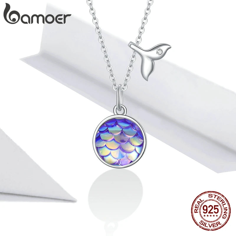 Bamoer 925 Sterling Silver Purple Fish Jewelry Set Happy Tropical Litte Fish Earrings Necklace for Women Fashion Jewelry SCE1028