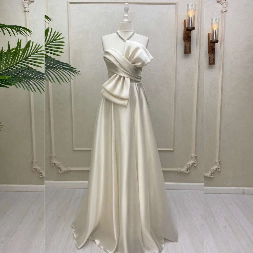 Mila Elegant Strapless Bow Prom Dresses Sleeveless Satin Lace-Up Back Evening Dresses Floor-Length Customized Party Dresses 2025