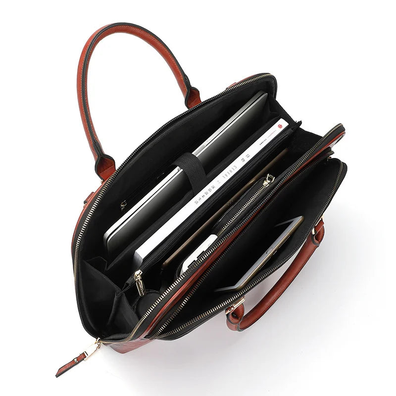 MOTAORA Genuine Leather Tote Bag for Women Embossed Cowhide Work Laptop Computer Bag Durable Office Handbag Stylish Purse