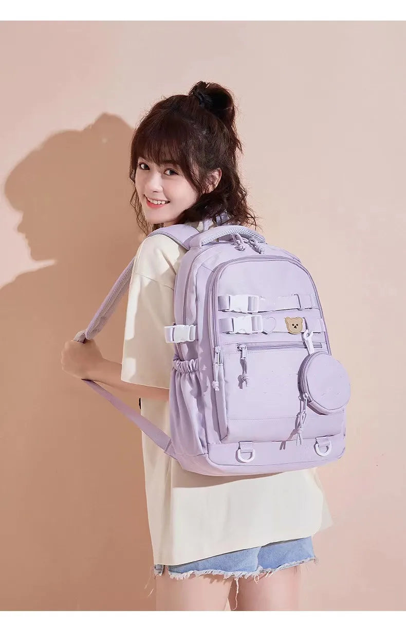 حقيبة ظهر Hello Kitty للنساء حقيبة ظهر كاجوال أنيقة لطالبات المدارس المتوسطة Melody Kuromi حقيبة مدرسية للكلاب باللون القرفة