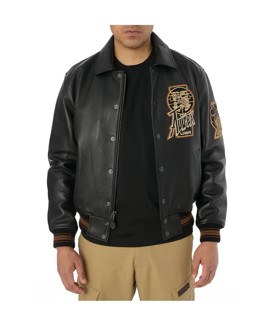 AVIREX High Quality Genuine Sheepskin Coat Men's US Size Classic Varsity Jacket Natural Leather Flight Suit Lapel Outerwear tops
