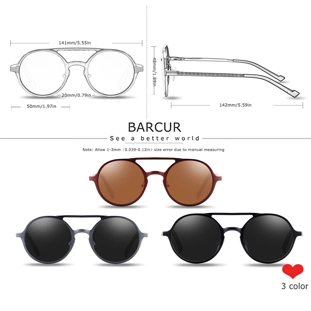BARCUR Steampunk Polarized Sunglasses Men Light Weight Retro Vintage Women Sun Glasses for Men