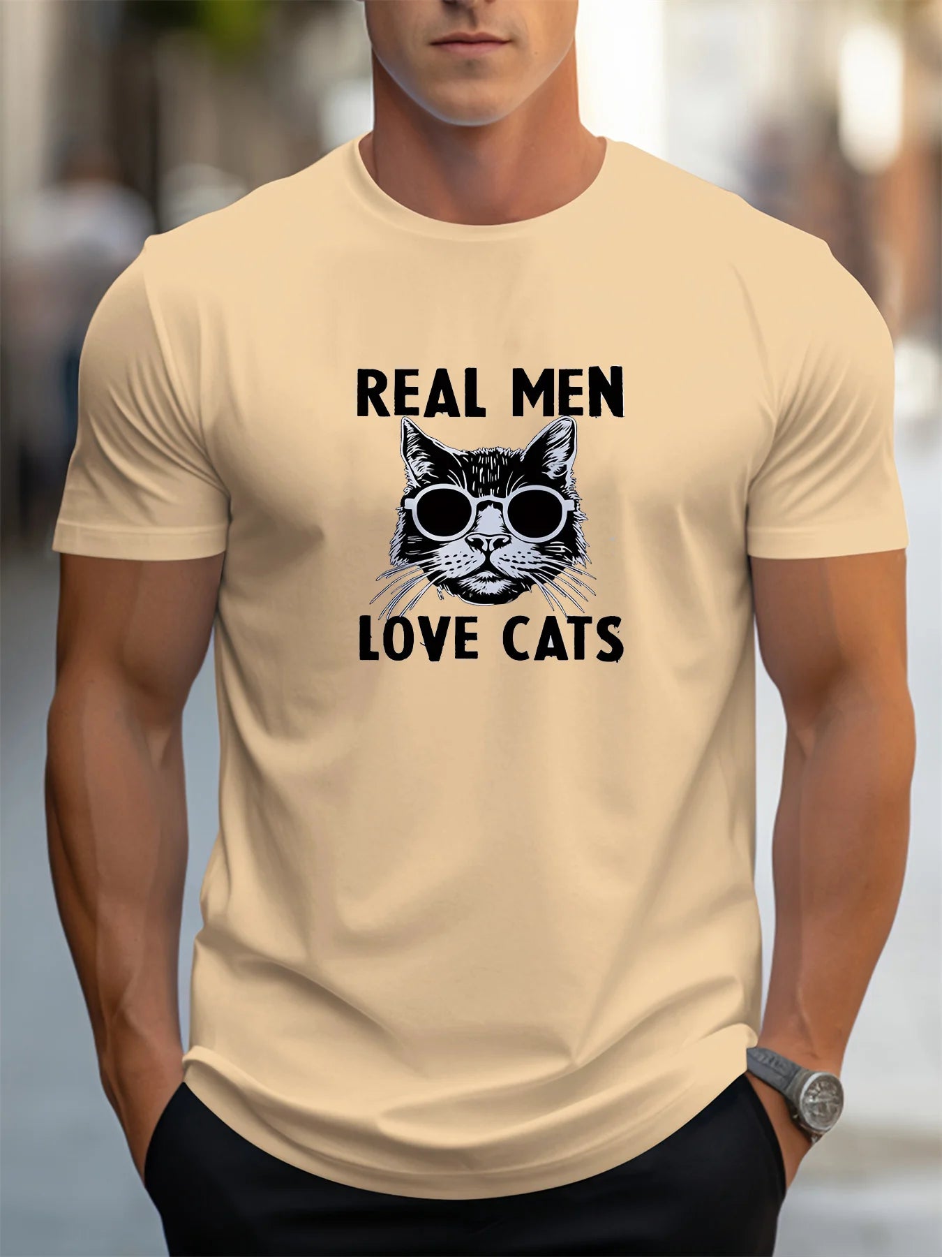 Men’s Summer 100% Cotton Casual T-Shirt,
“True Men Love Cats” Print | Loose Fit | Round Neck | Breathable Comfort