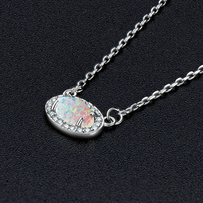 Lnngy 925 Certified Silver Chains Necklace Oval/Round/Marqusie Pear Cut White Opal Pendant Necklaces for Women Collar Mujer