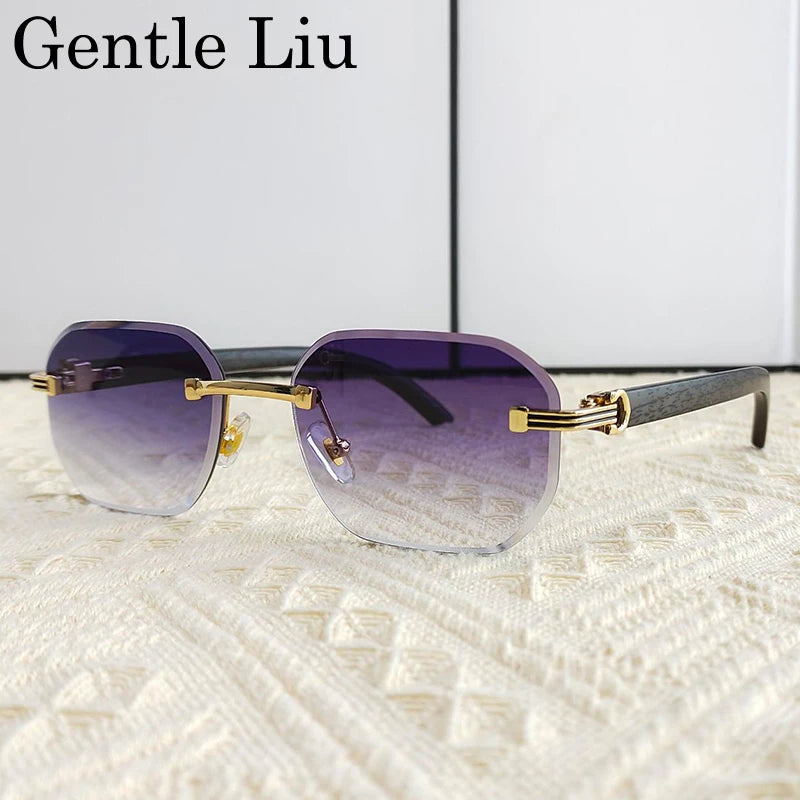Vintage Square Rimless Sunglasses – 2025 Luxury UV400 Anti-Blue Light Eyewear for Men