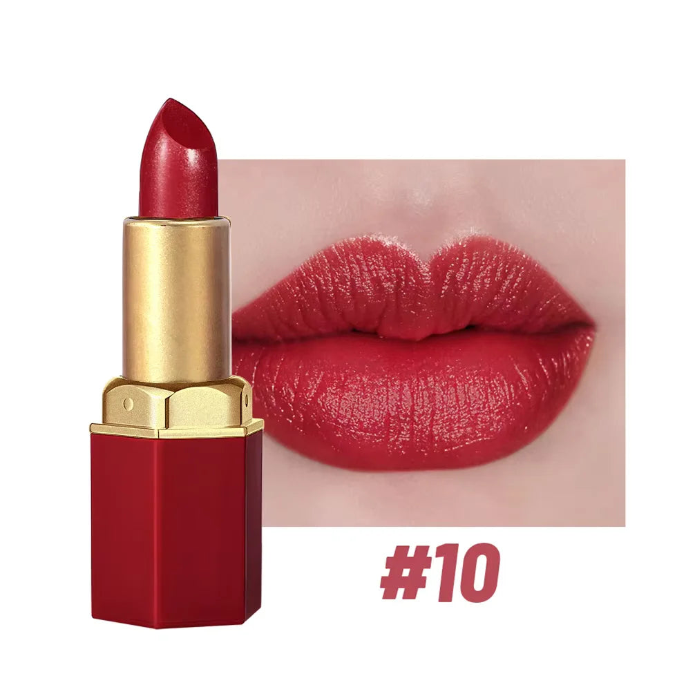 6 Colors Gold Bar Tube Lipstick Matte Texture Pearlescent Glitter Velvet Lipstick Valentine's Day Gift 1PCS