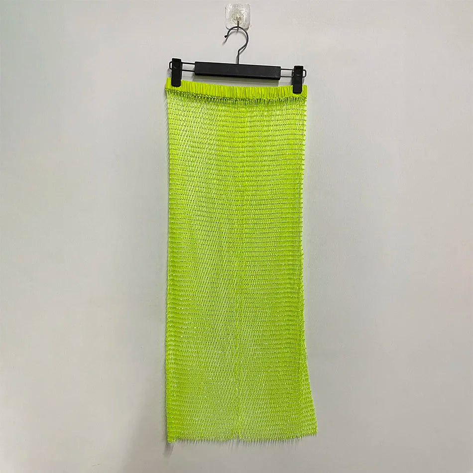 Shiny Crystal Mesh Hollow Split Loose Skirt – Sexy Rhinestone Party Skirt