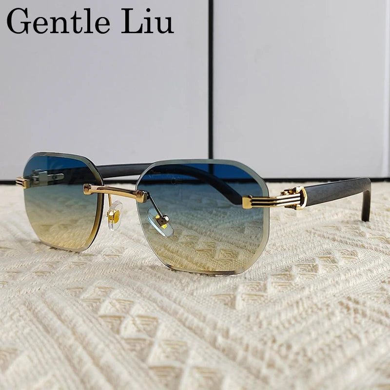 Vintage Square Rimless Sunglasses – 2025 Luxury UV400 Anti-Blue Light Eyewear for Men