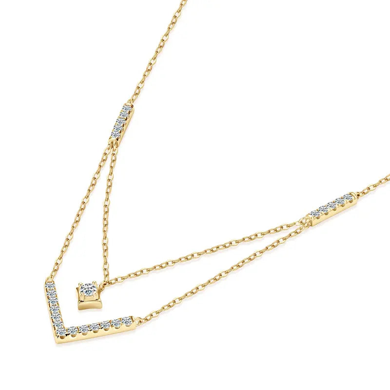 Lnngy Sparkling 3mm&1.8mm Round Moissanite Necklace 925 Sterling Silver Fashion V-Shape Necklaces for Women Fine Jewelry Gift