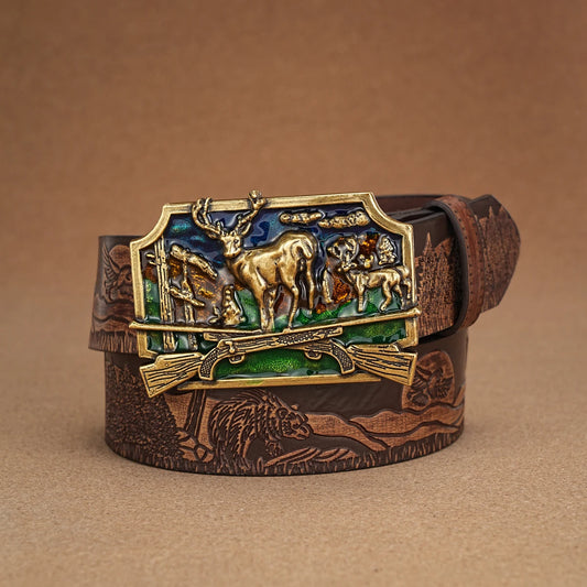 Unisex Retro Western PU Leather Belt with Metal Buckle