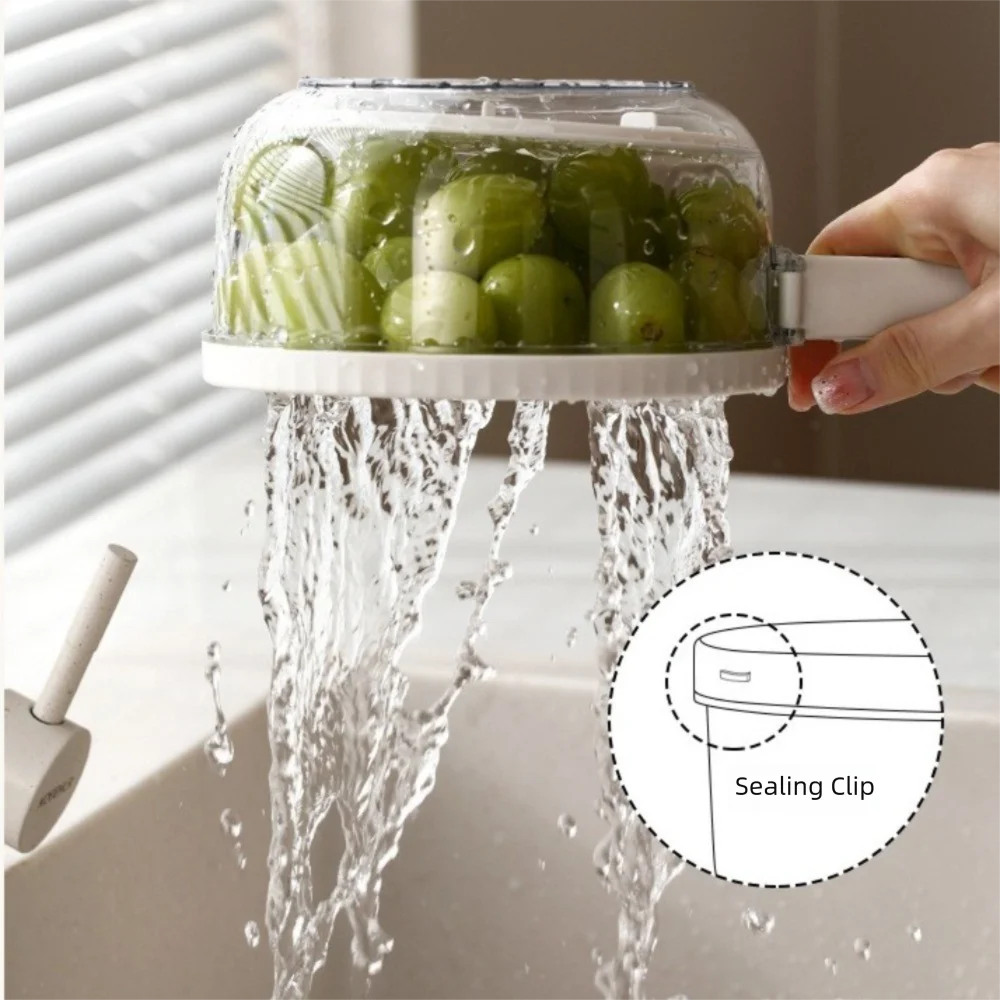 Folding Handle Rice Washing Drain Basket 2 In 1 with Lid Fruit Vegetable Washing Bowl Plastic Multi-function