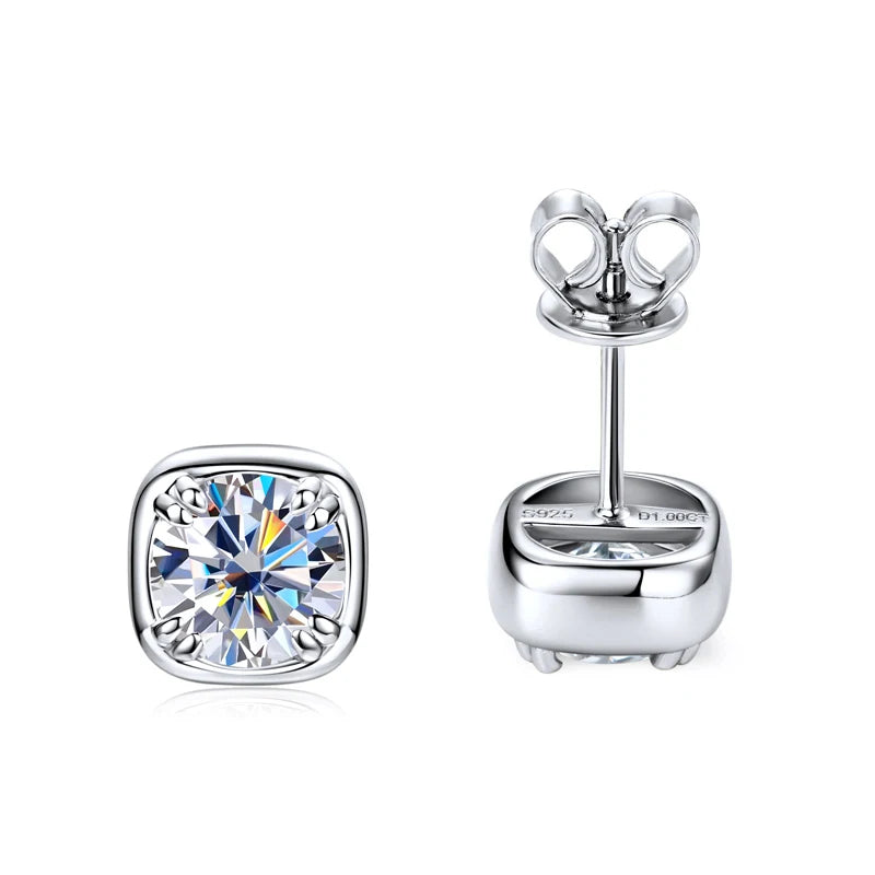 Lnngy 925 Sterling Silver Square Shape Stud Earring Certified Sparkling 6.5MM 1CT Moissanite Earrings For Women 2025 New Jewelry