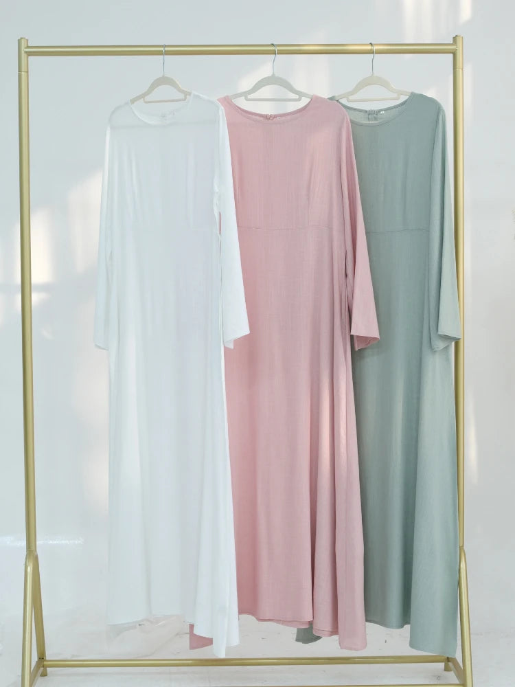 2025 Linen Pink Abaya Eid Ramadan Modest Maxi Dress Solid Color Robe Arabe Elegant Women Muslim Dresses Caftan Marocain Femme