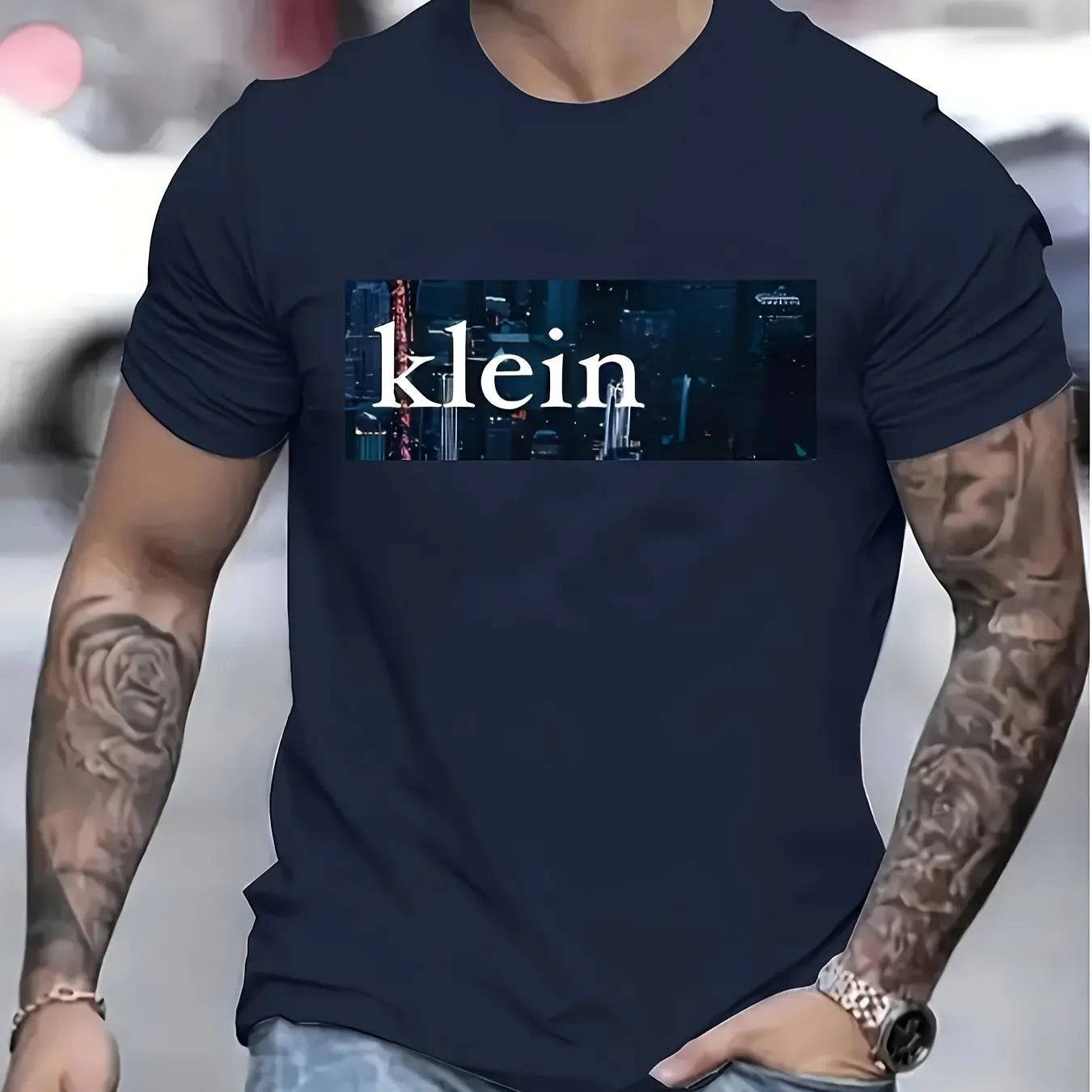 Men’s Summer 100% Cotton Casual T-Shirt,Klein Skyscraper Print | Loose Fit | Breathable & Comfortable