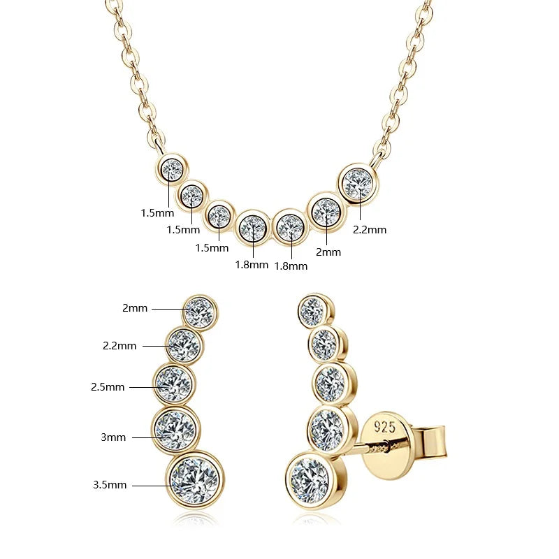 IOGOU 2024 Bezel Moissanite Jewelry Set Silver 925 Bubble Pendant Necklace Stud Earrings Women's Gift Valentine Day Christmas