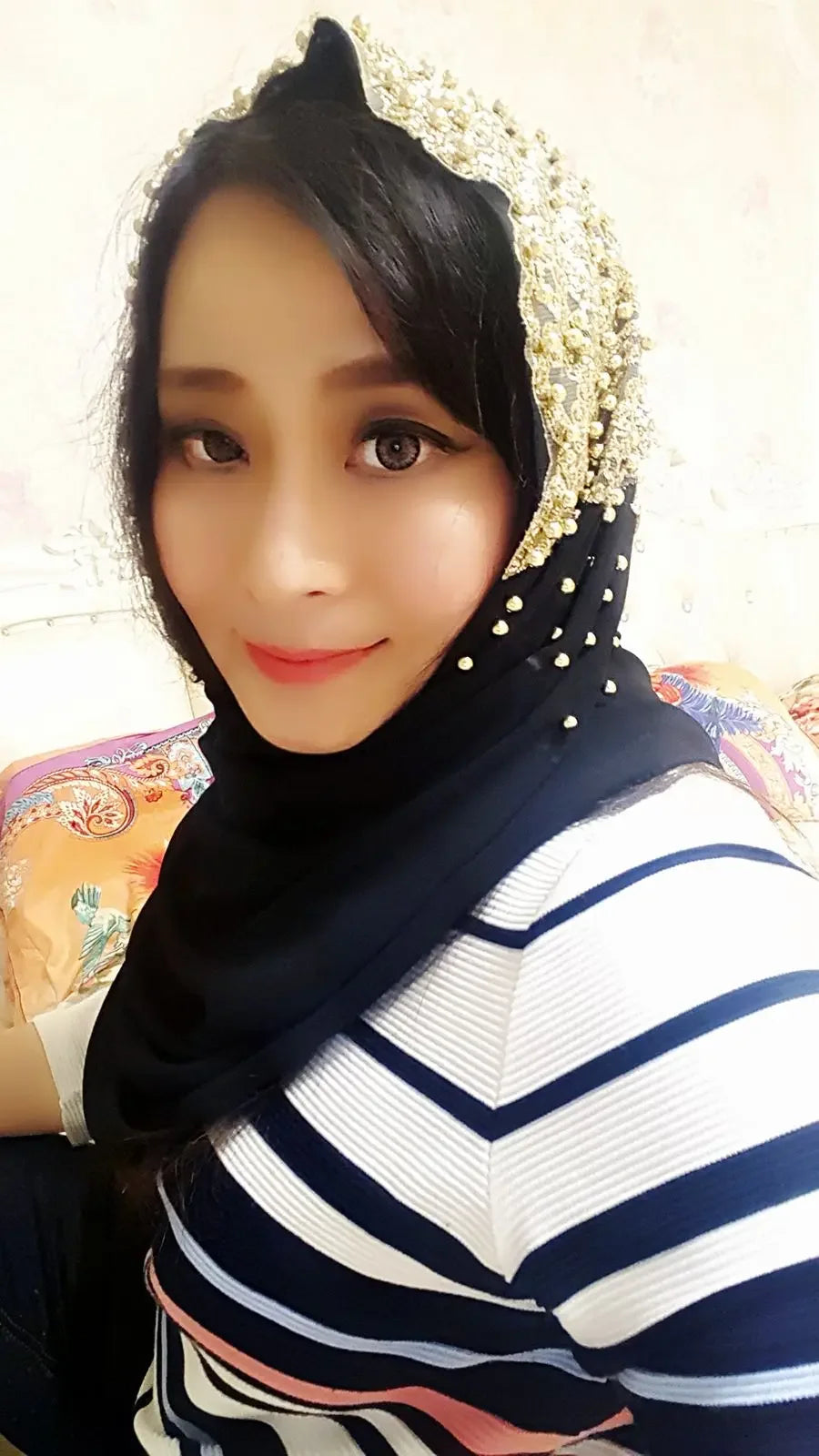 Dubai Women Bling Beaded Headscarf Long Scarf Cap Lace Scarves Muslim Wedding Wrap Shawls Hijab Islamic Turban