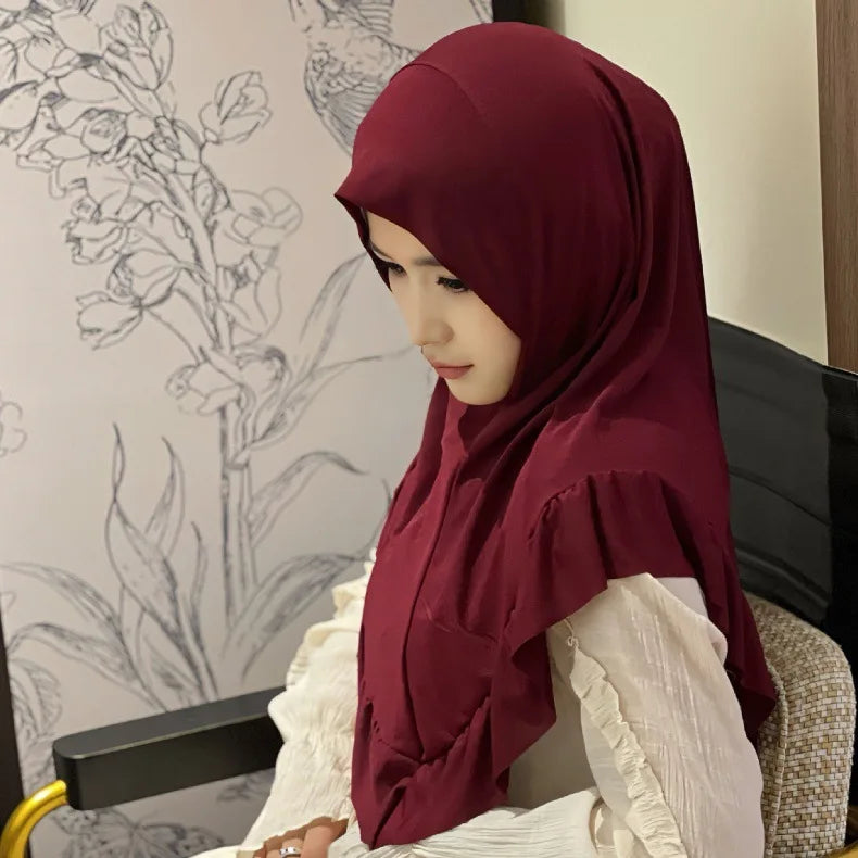 Muslim Hijab for Women Ruffle Turban Islamic Headwraps Arab Headband Big Khimar One Piece Scarf Shawl Solid Color