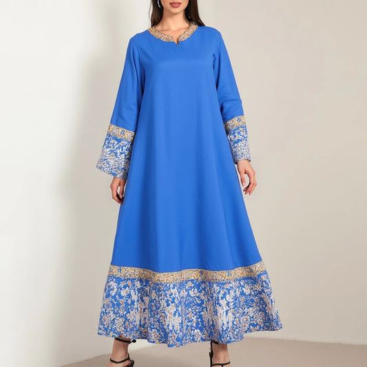 Rafiah Women's Dresses Summer Elegant Fashion 2025 Plain Long Sleeve V-Neck A Line Midi Vacation Long Dresses