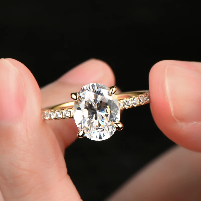 Lnngy Exquisite Oval Cut 10x8mm Simulated Diamond Ring for Women Original 925 Sterling Silver Wedding Engagement Rings Jewelry