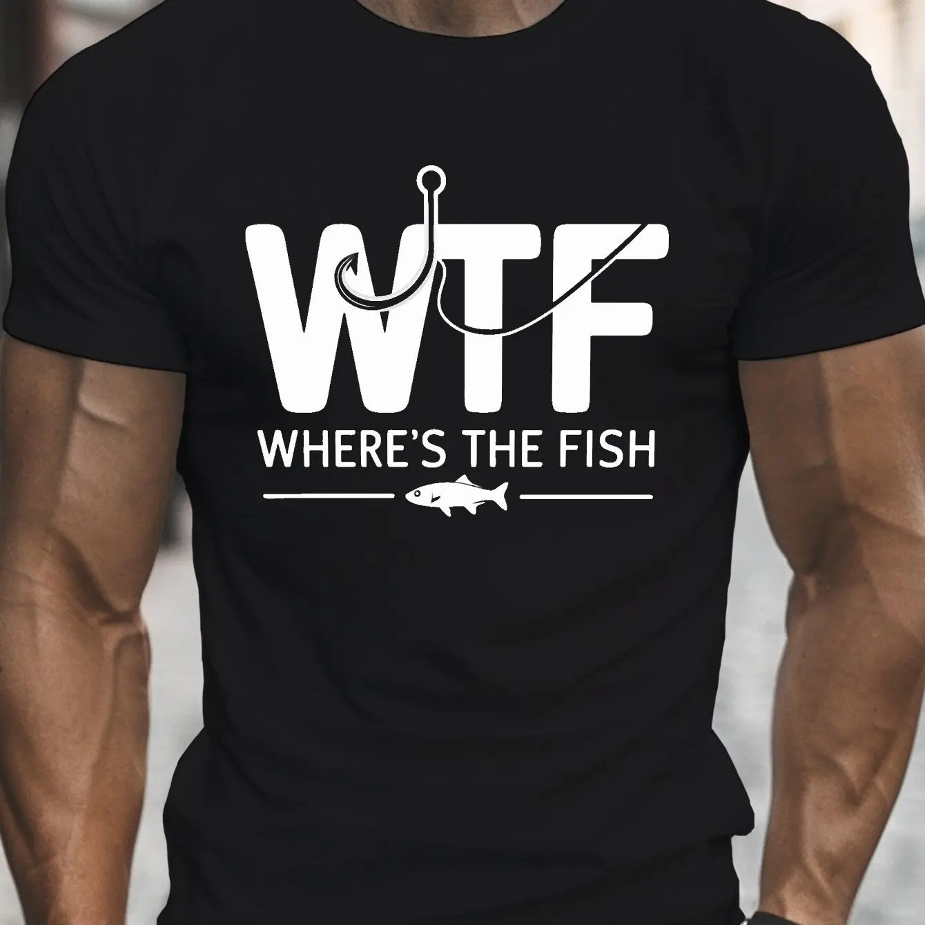 🐟 Men’s Summer 100% Cotton Casual T-Shirt,WTF (where’s the fish) Print | Loose Fit | Round Neck | Breathable Comfort