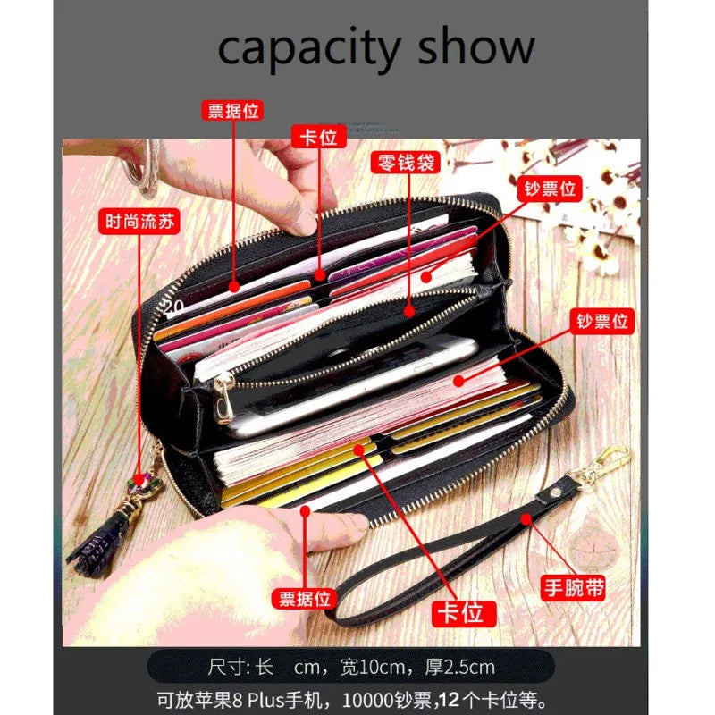 MOTAORA Retro Genuine Leather Women Wallet Large Capacity Ladies Card Holder Purse Floral Leather Wallets Long Female Coin Purse