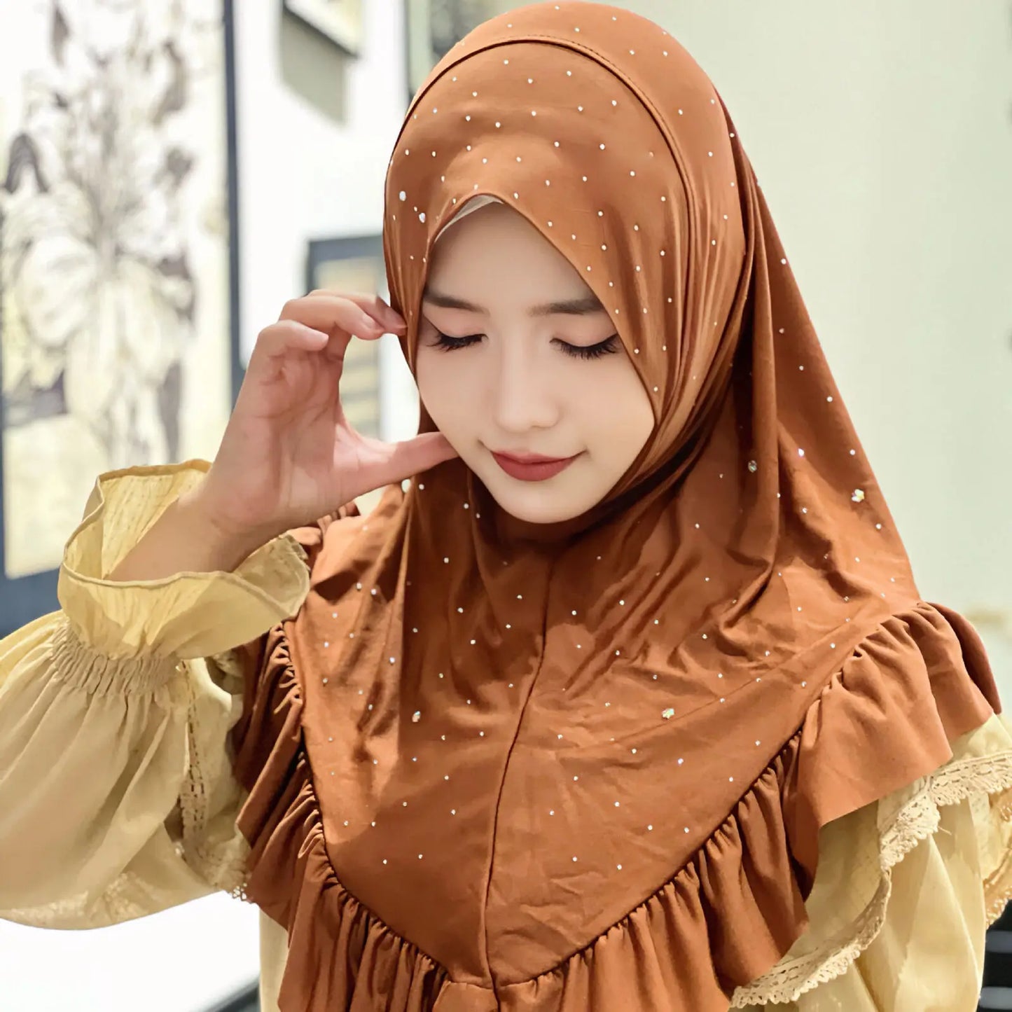 Eid Muslim Ruffles Khimar Women Instant Scarf Hijab Islamic Prayer Headwraps Shawl One Piece Amira Turban Arab Pull On Headscarf