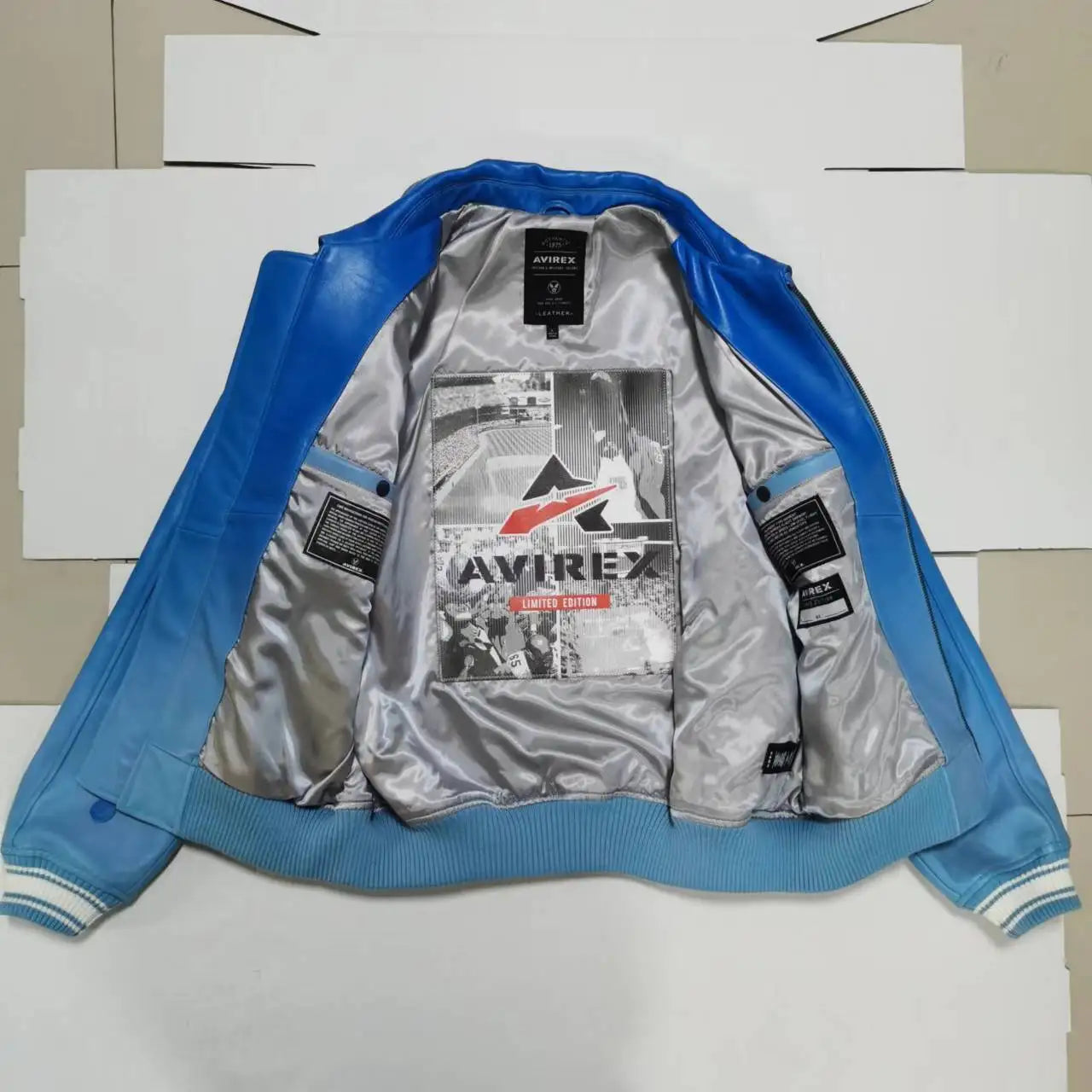 AVIREX New French Lambskin Baseball Suit Men's Gradient Fashion Casual US Size Original Lapel Loose Genuine Leather Jacket coat