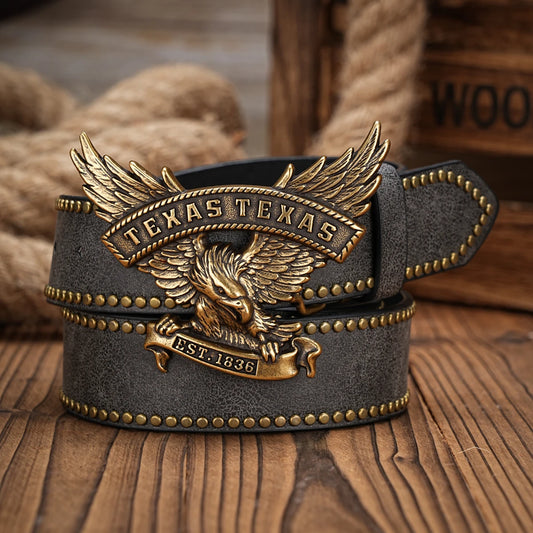 Men & Women-Western-Cowboy-PU Leather-Belts - Vintage horse Belt Floral Engraved Buckle Belt for Jeans