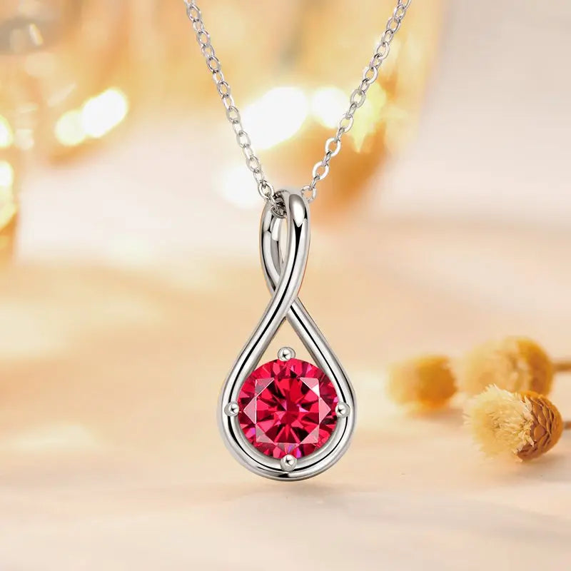 Lnngy Genuine 925 Sterling Silver Infinity Pendant Necklace Colorful Zircon Birthstone Necklaces for Women Jewelry Collar Mujer