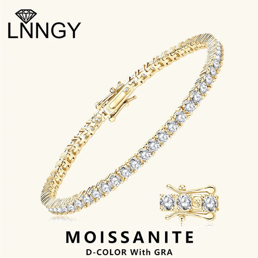 Lnngy 3MM Moissanite Tennis Bracelet With GRA For Women Men Certified 925 Sterling Silver Bracelets Sparkling Hand Jewelry Gift