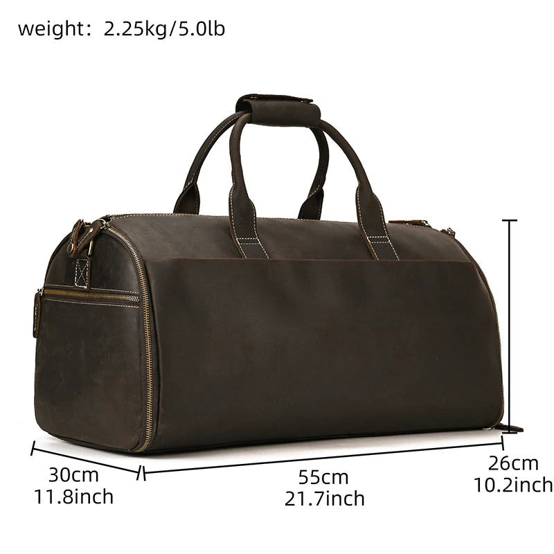 Crazy Horse Leather Folding Suit Bag Man Business Travel Bag With Shoe Pocket Clothes Cover Luggage Duffel Bag Man Bag For Suits