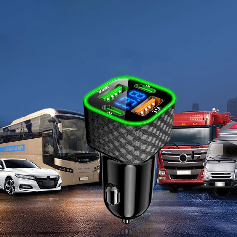Xiaomi USB C Car Phone Charger Dual PD 4 in 1 with Voltage Display Super Fast Charge Adapter for iPhone Xiaomi Oppo Vivo Samsung