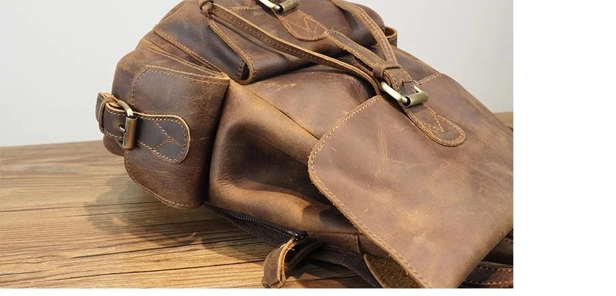 Crazy Horse Leather Shoulder Bag Retro Handmade Ladies Backpack Shoulder Diagonal Travel College School Bags For Teenage Girls