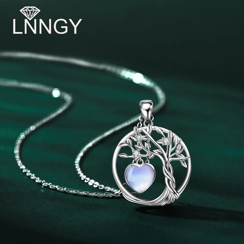 Lnngy 925 Sterling Silver Tree of Life Circle Pendant Necklace Colorful Birthday Stone Necklaces Jewelry for Women Daily Gift